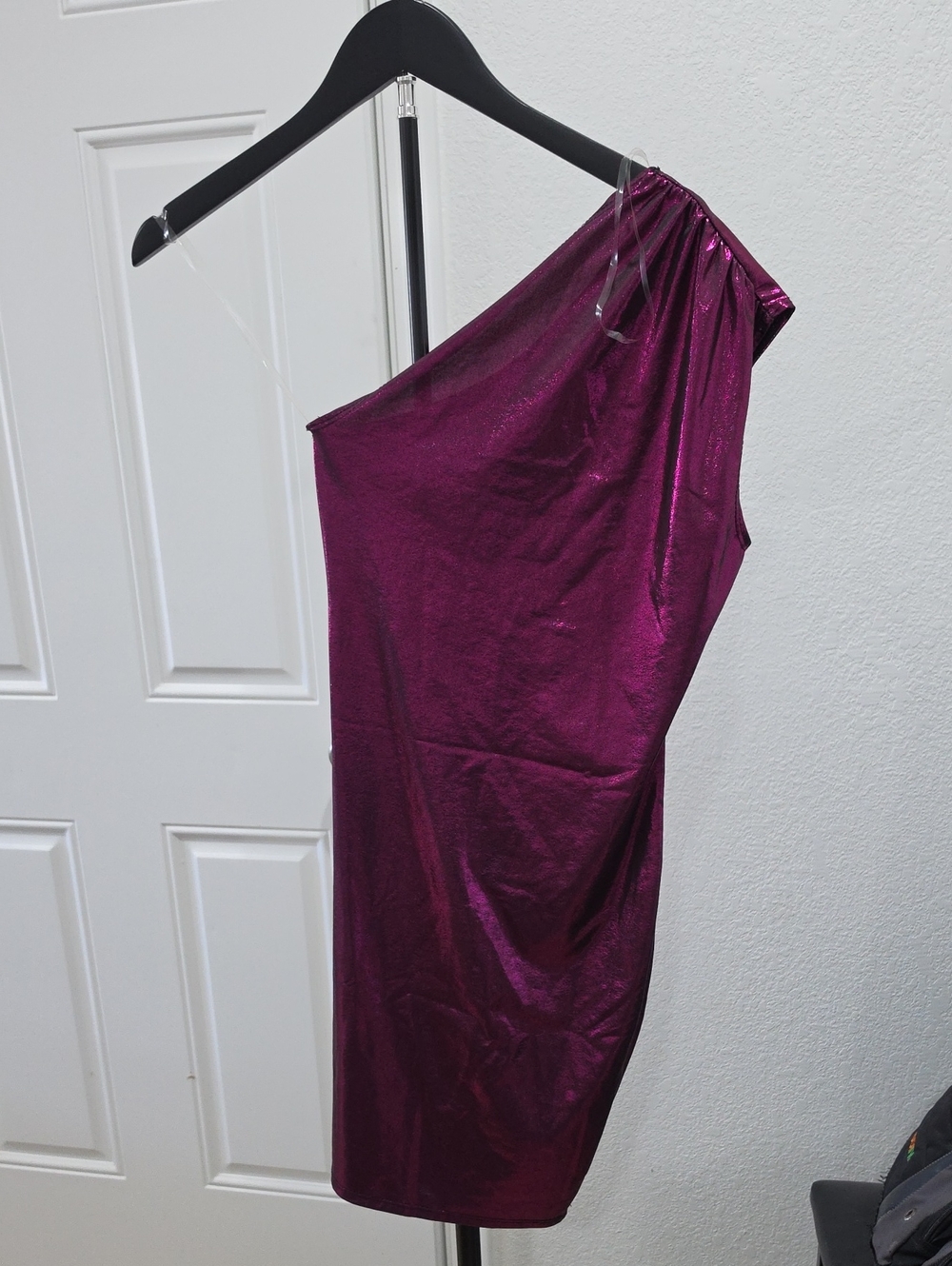One-Shoulder Shimmering Plum Party Dress